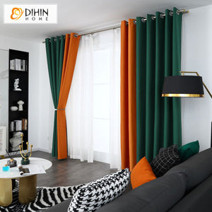 DIHIN HOME European Solid Orange and Green Color Printed,Blackout Grommet Window Curtain for Living Room ,52x63-inch,1 Panel