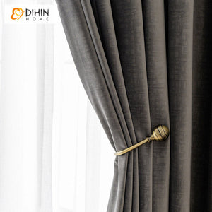 DIHINHOME Home Textile Modern Curtain DIHIN HOME European Style Grey Chenille Embossing,Blackout Grommet Window Curtain for Living Room ,52x63-inch,1 Panel