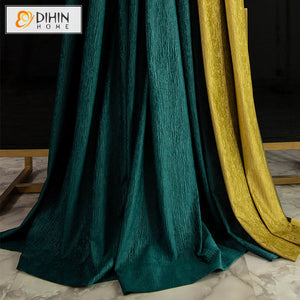 DIHIN HOME European Thicken Green and Blue Embossed,Blackout Curtains Grommet Window Curtain for Living Room ,52x63-inch,1 Panel