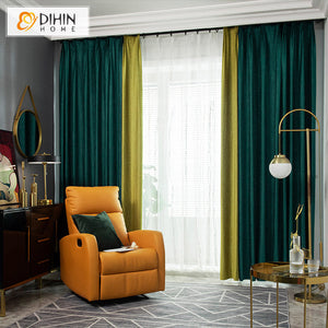 DIHINHOME Home Textile Modern Curtain DIHIN HOME European Thicken Green and Blue Embossed,Blackout Curtains Grommet Window Curtain for Living Room ,52x63-inch,1 Panel