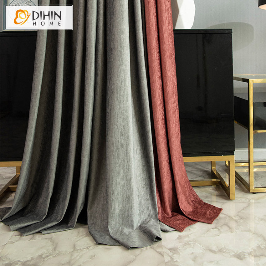 DIHIN HOME European Thicken Grey and Maroon Embossed,Blackout Curtains Grommet Window Curtain for Living Room ,52x63-inch,1 Panel