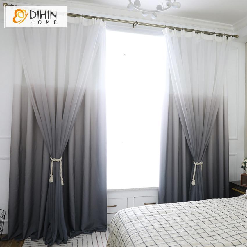 DIHINHOME Home Textile Modern Curtain DIHIN HOME Exquisite Black to White Printed,Blackout Grommet Window Curtain for Living Room ,52x63-inch,1 Panel