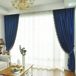 DIHINHOME Home Textile Modern Curtain DIHIN HOME Exquisite Blue Printed Velvet，Blackout Grommet Window Curtain for Living Room ,52x63-inch,1 Panel