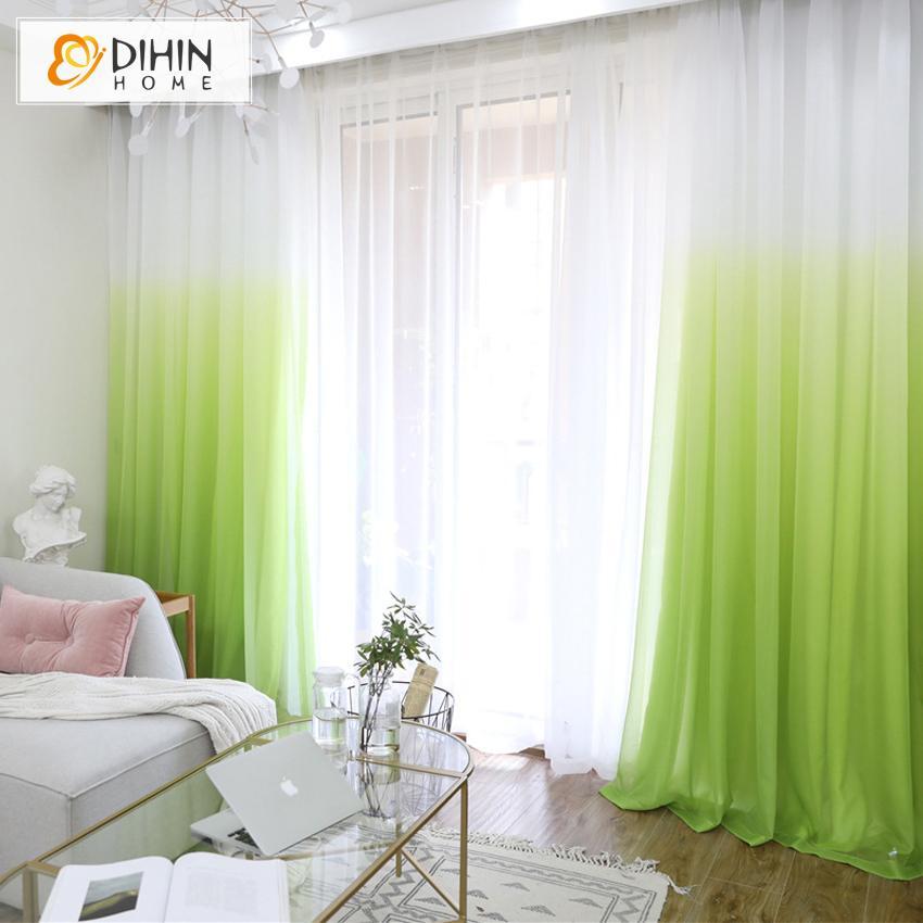 DIHINHOME Home Textile Modern Curtain DIHIN HOME Exquisite Green to White Printed,Blackout Grommet Window Curtain for Living Room ,52x63-inch,1 Panel