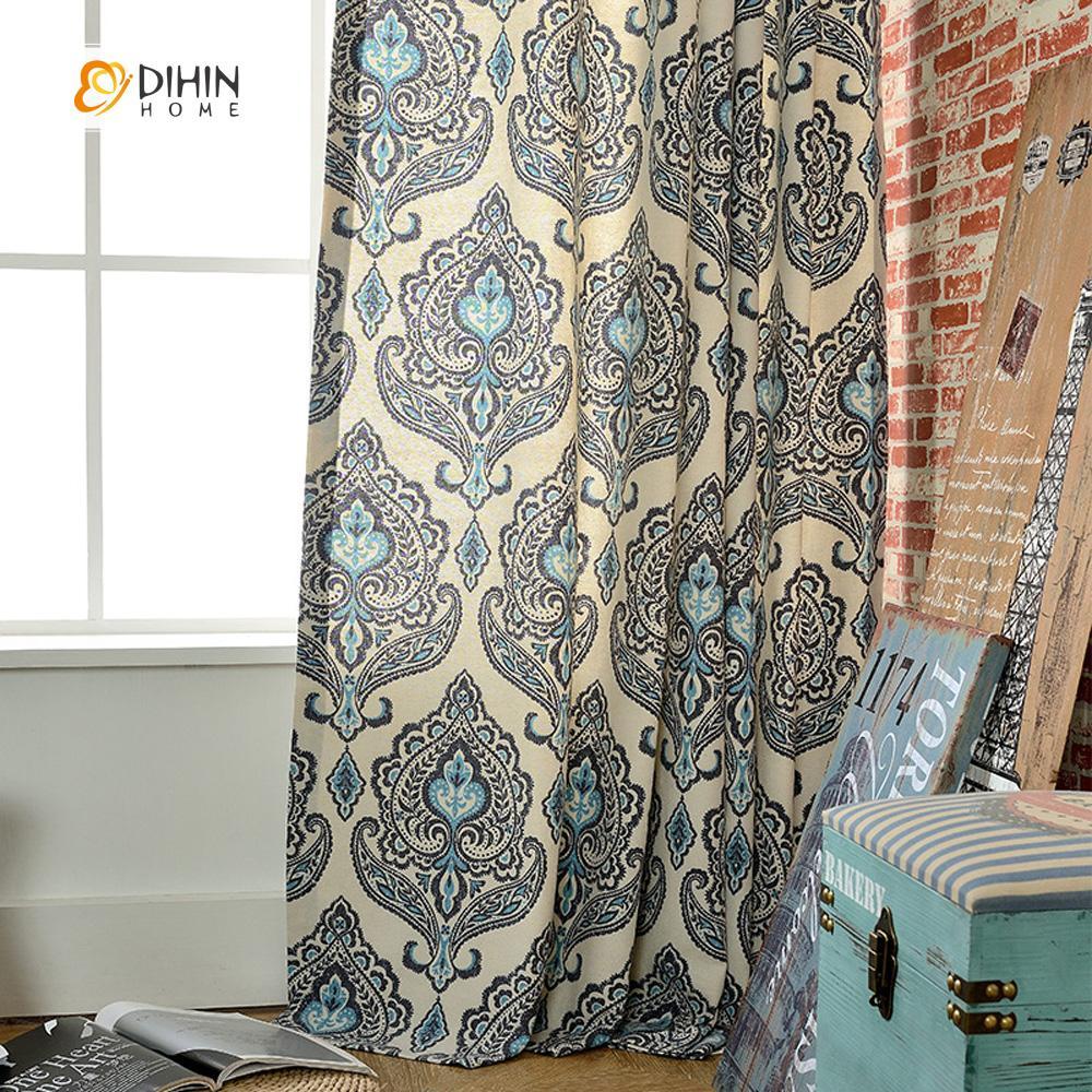 DIHINHOME Home Textile Modern Curtain DIHIN HOME Exquisite Pattern Printed，Blackout Grommet Window Curtain for Living Room ,52x63-inch,1 Panel