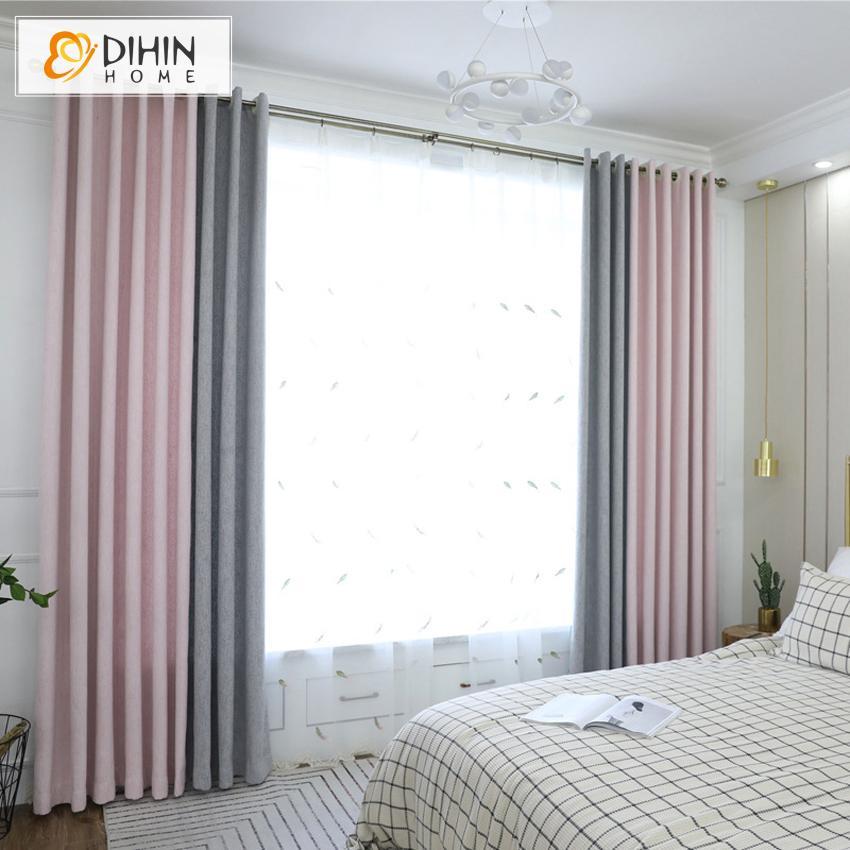 DIHINHOME Home Textile Modern Curtain DIHIN HOME Exquisite Pink and Grey Printed,Blackout Grommet Window Curtain for Living Room ,52x63-inch,1 Panel
