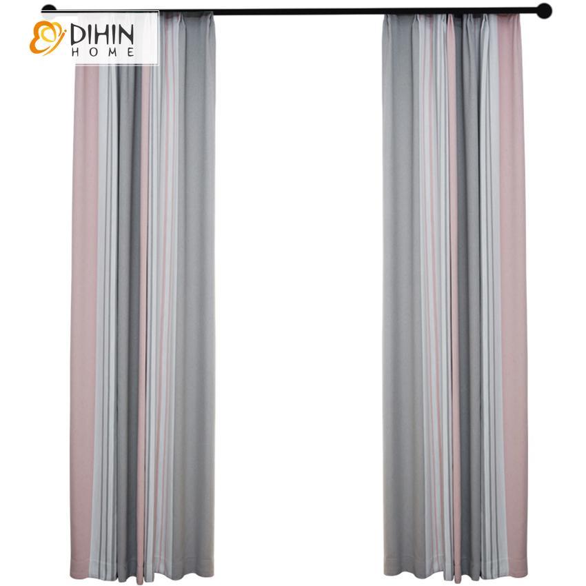 DIHINHOME Home Textile Modern Curtain DIHIN HOME Exquisite Pink Grey Printed,Blackout Grommet Window Curtain for Living Room ,52x63-inch,1 Panel