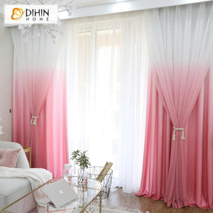 DIHINHOME Home Textile Modern Curtain DIHIN HOME Exquisite Pink to White Printed,Blackout Grommet Window Curtain for Living Room ,52x63-inch,1 Panel