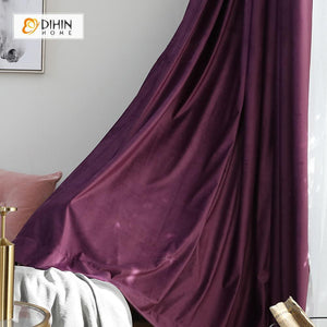 DIHINHOME Home Textile Modern Curtain DIHIN HOME Exquisite Purple Printed Velvet，Blackout Grommet Window Curtain for Living Room ,52x63-inch,1 Panel