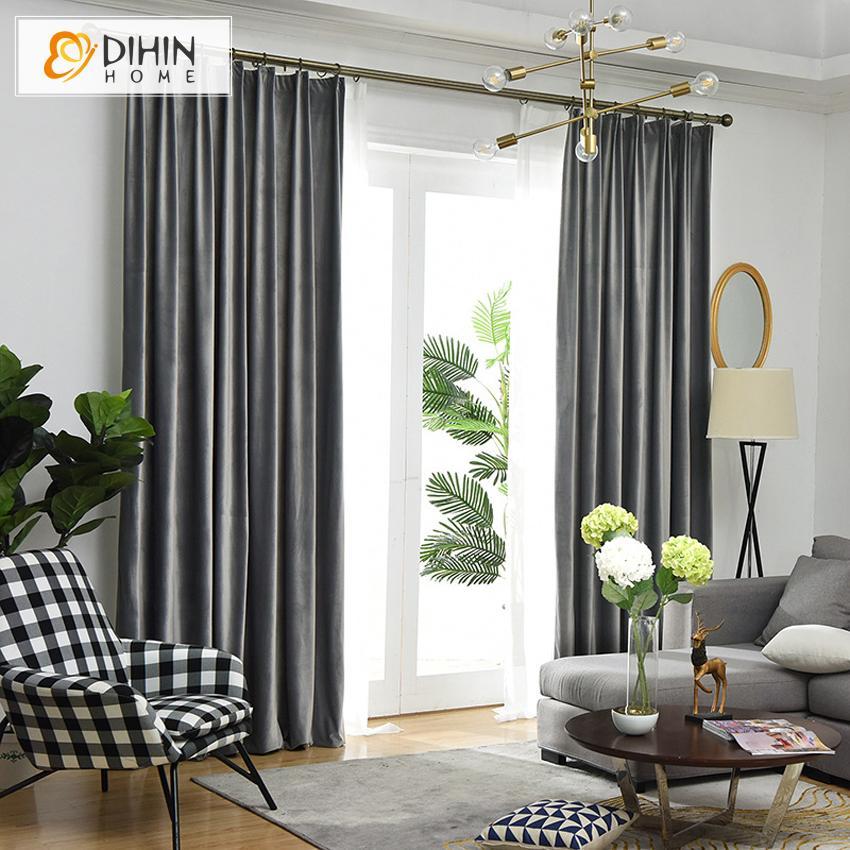 DIHINHOME Home Textile Modern Curtain DIHIN HOME Exquisite Solid Black Printed,Blackout Grommet Window Curtain for Living Room ,52x63-inch,1 Panel