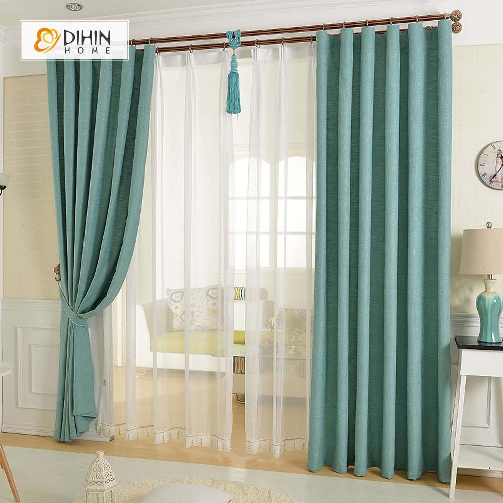 DIHINHOME Home Textile Modern Curtain DIHIN HOME Exquisite Solid Blue Printed，Blackout Grommet Window Curtain for Living Room ,52x63-inch,1 Panel