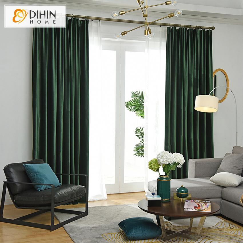 DIHINHOME Home Textile Modern Curtain DIHIN HOME Exquisite Solid Dark Green Printed,Blackout Grommet Window Curtain for Living Room ,52x63-inch,1 Panel
