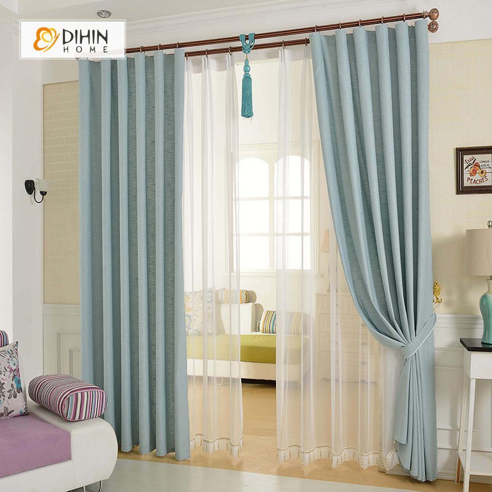 DIHINHOME Home Textile Modern Curtain DIHIN HOME Exquisite Solid Light Blue Printed，Blackout Grommet Window Curtain for Living Room ,52x63-inch,1 Panel