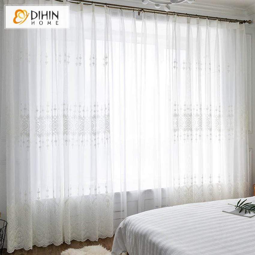 DIHINHOME Home Textile Modern Curtain DIHIN HOME Exquisite Solid White Embroidered,Blackout Grommet Window Curtain for Living Room ,52x63-inch,1 Panel