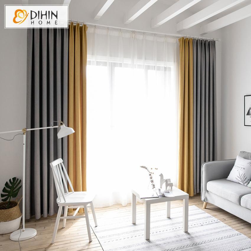 DIHINHOME Home Textile Modern Curtain DIHIN HOME Exquisite Yellow and Grey Printed,Blackout Grommet Window Curtain for Living Room ,52x63-inch,1 Panel