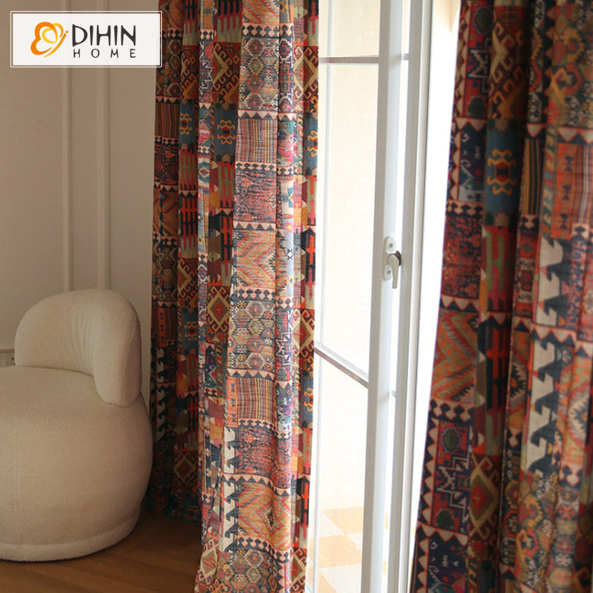 DIHINHOME Home Textile Modern Curtain DIHIN HOME Fashion Bohemian Style Printed,Blackout Grommet Window Curtain for Living Room ,52x63-inch,1 Panel