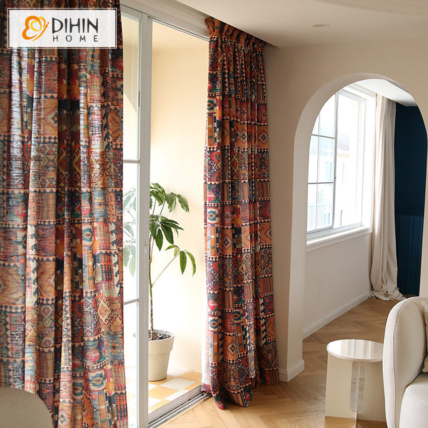 DIHINHOME Home Textile Modern Curtain DIHIN HOME Fashion Bohemian Style Printed,Blackout Grommet Window Curtain for Living Room ,52x63-inch,1 Panel