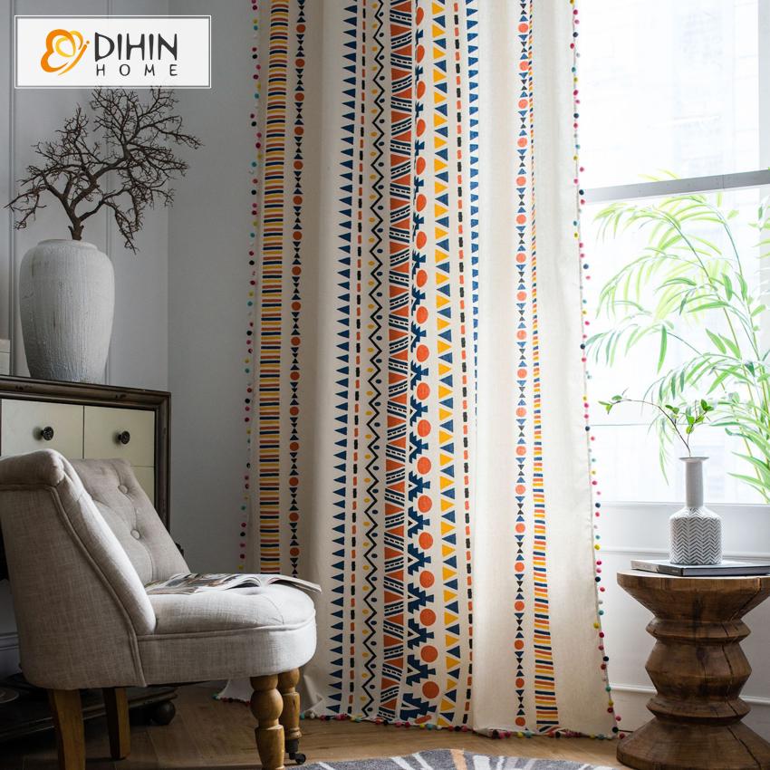 DIHIN HOME Fashion Geometric Style Curtains With Lace ,Blackout Grommet Window Curtain for Living Room ,52x63-inch,1 Panel