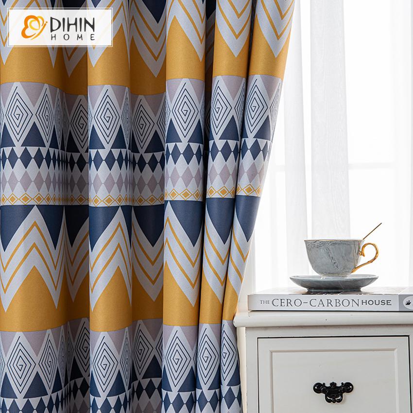 DIHINHOME Home Textile Modern Curtain DIHIN HOME Fashion Geometric Triangle Printed,Blackout Grommet Window Curtain for Living Room ,52x63-inch,1 Panel