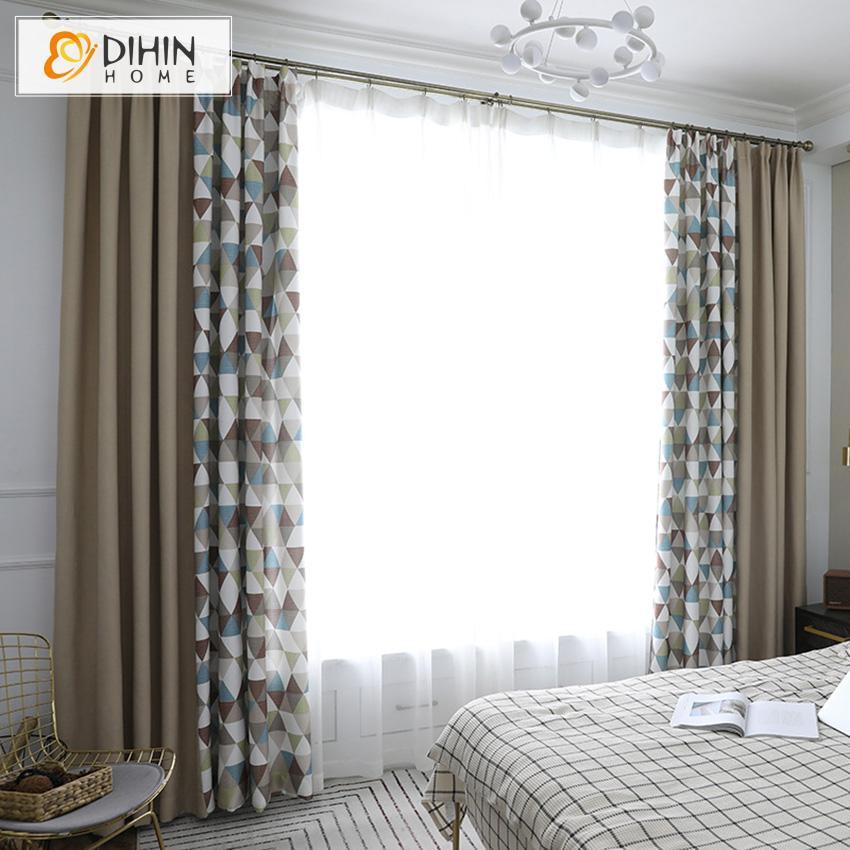 DIHIN HOME Fashion Triangle Cotton Linen Printed,Blackout Grommet Window Curtain for Living Room ,52x63-inch,1 Panel