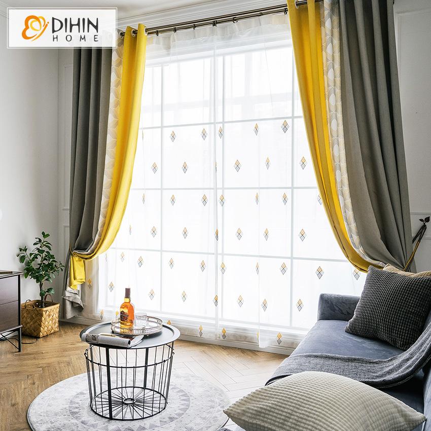 DIHIN HOME Fashion Triangle Embroidered,Blackout Grommet Window Curtain for Living Room ,52x63-inch,1 Panel