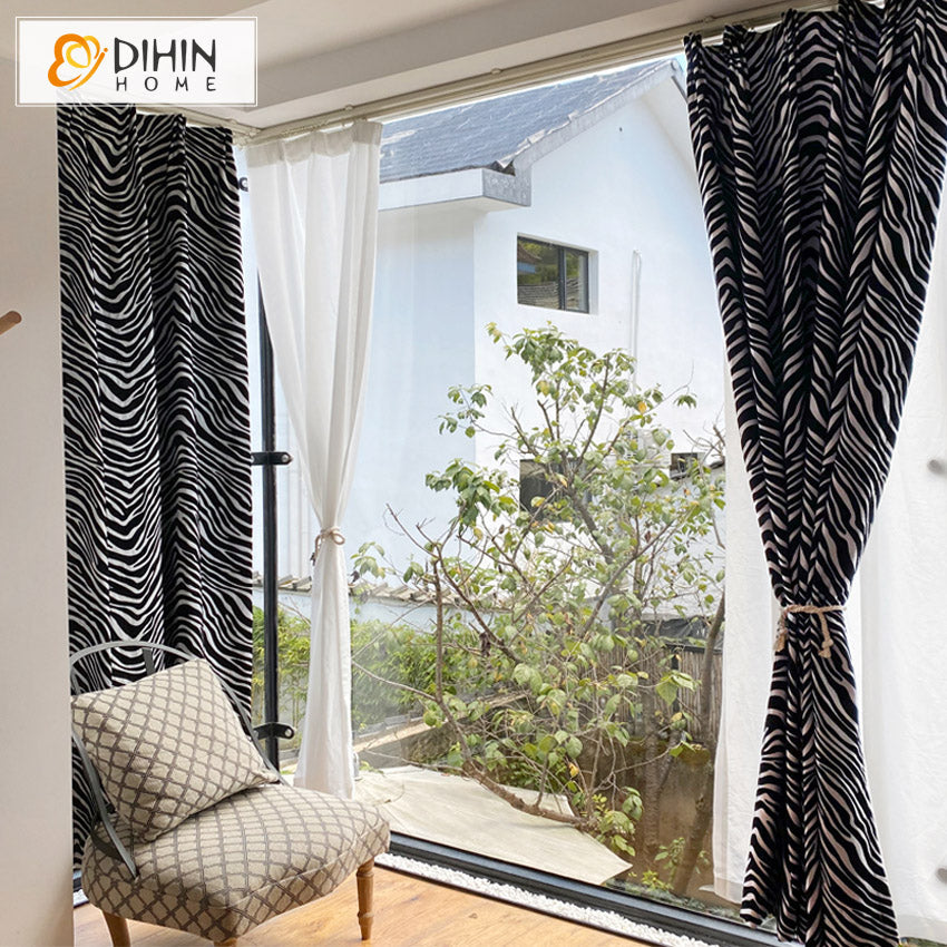 DIHINHOME Home Textile Modern Curtain DIHIN HOME Fashion Zebra Pattern Jacquard,Blackout Grommet Window Curtain for Living Room