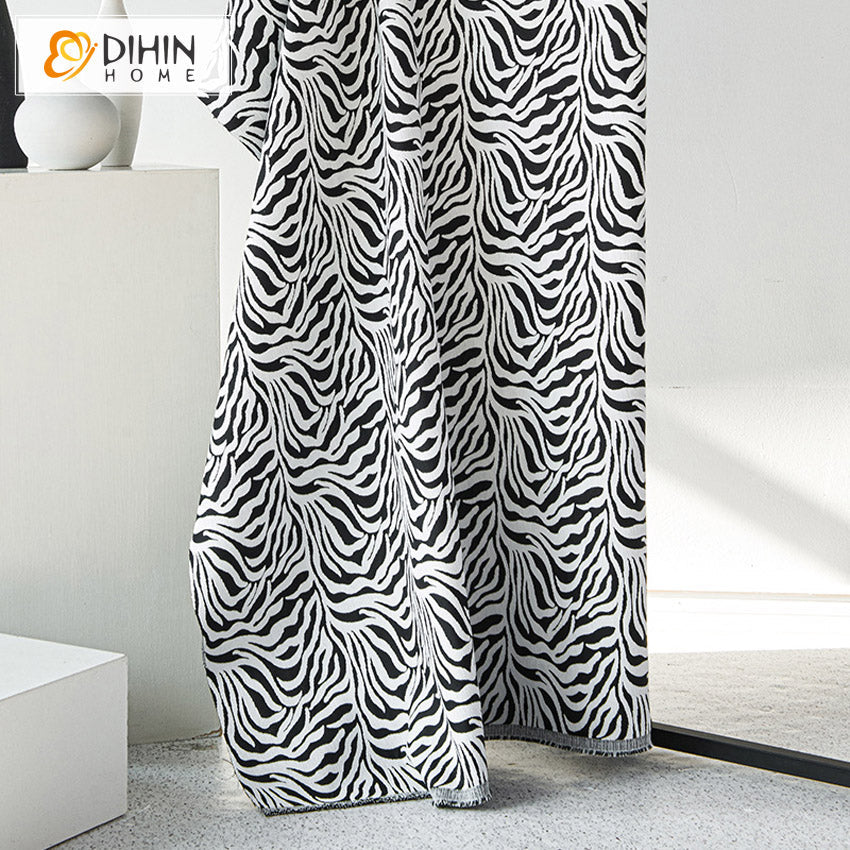 DIHINHOME Home Textile Modern Curtain DIHIN HOME Fashion Zebra Pattern Jacquard,Blackout Grommet Window Curtain for Living Room ,52x63-inch,1 Panel