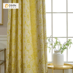 DIHINHOME Home Textile Modern Curtain DIHIN HOME Flower Printed ,Cotton Linen ,Blackout Grommet Window Curtain for Living Room ,52x63-inch,1 Panel