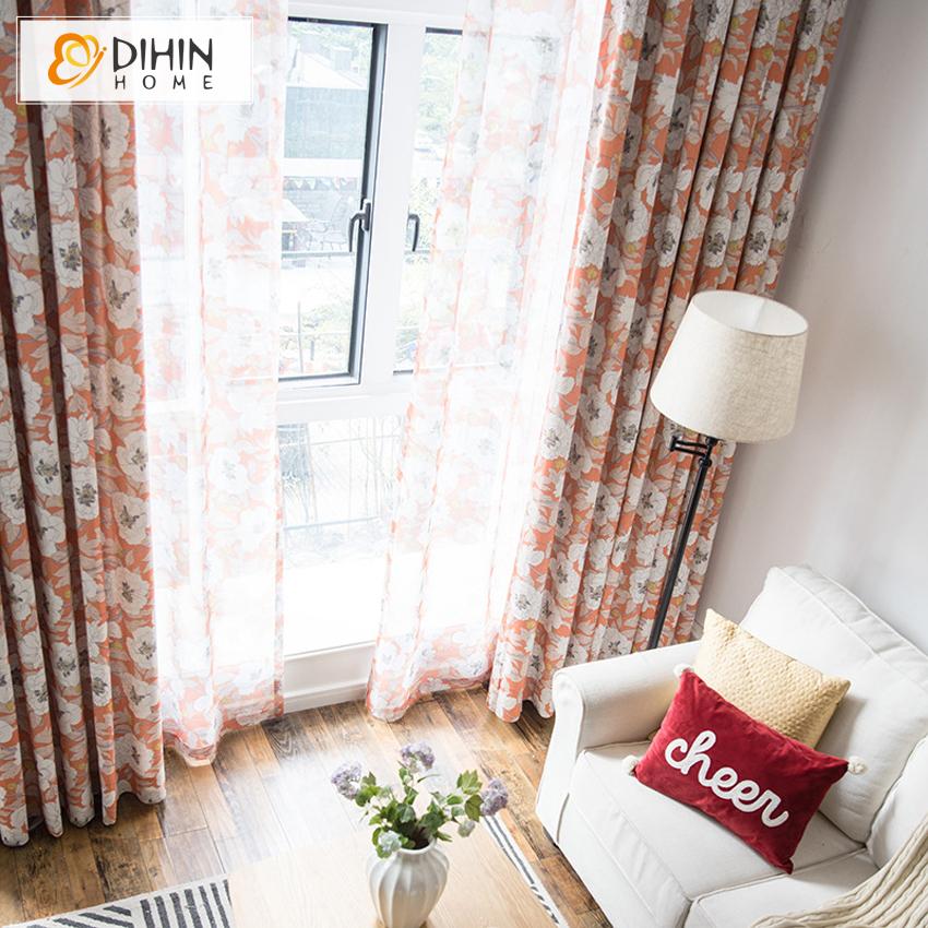 DIHIN HOME Garden High Quality Cotton Linen Printing Curtain,Blackout Curtains Grommet Window Curtain for Living Room ,52x84-inch,1 Panel