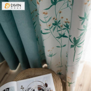 DIHINHOME Home Textile Modern Curtain DIHIN HOME Garden Tree Printed Spliced Curtains，Blackout Grommet Window Curtain for Living Room ,52x63-inch,1 Panel