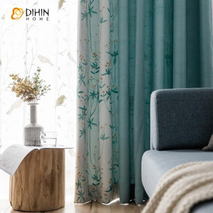 DIHINHOME Home Textile Modern Curtain DIHIN HOME Garden Tree Printed Spliced Curtains，Blackout Grommet Window Curtain for Living Room ,52x63-inch,1 Panel