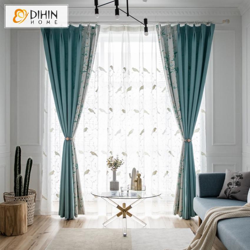 DIHINHOME Home Textile Modern Curtain DIHIN HOME Garden Tree Printed Spliced Curtains，Blackout Grommet Window Curtain for Living Room ,52x63-inch,1 Panel