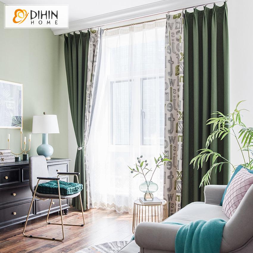 DIHIN HOME Geometric Letter Window Curtain Spliced Curtains，Blackout Grommet Window Curtain for Living Room ,52x63-inch,1 Panel