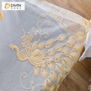 DIHINHOME Home Textile Modern Curtain DIHIN HOME Golden Peacock Embroidered,Blackout Grommet Window Curtain for Living Room ,52x63-inch,1 Panel