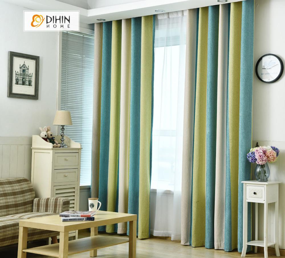 DIHINHOME Home Textile Modern Curtain DIHIN HOME Green Blue Beige Printed，Blackout Grommet Window Curtain for Living Room ,52x63-inch,1 Panel
