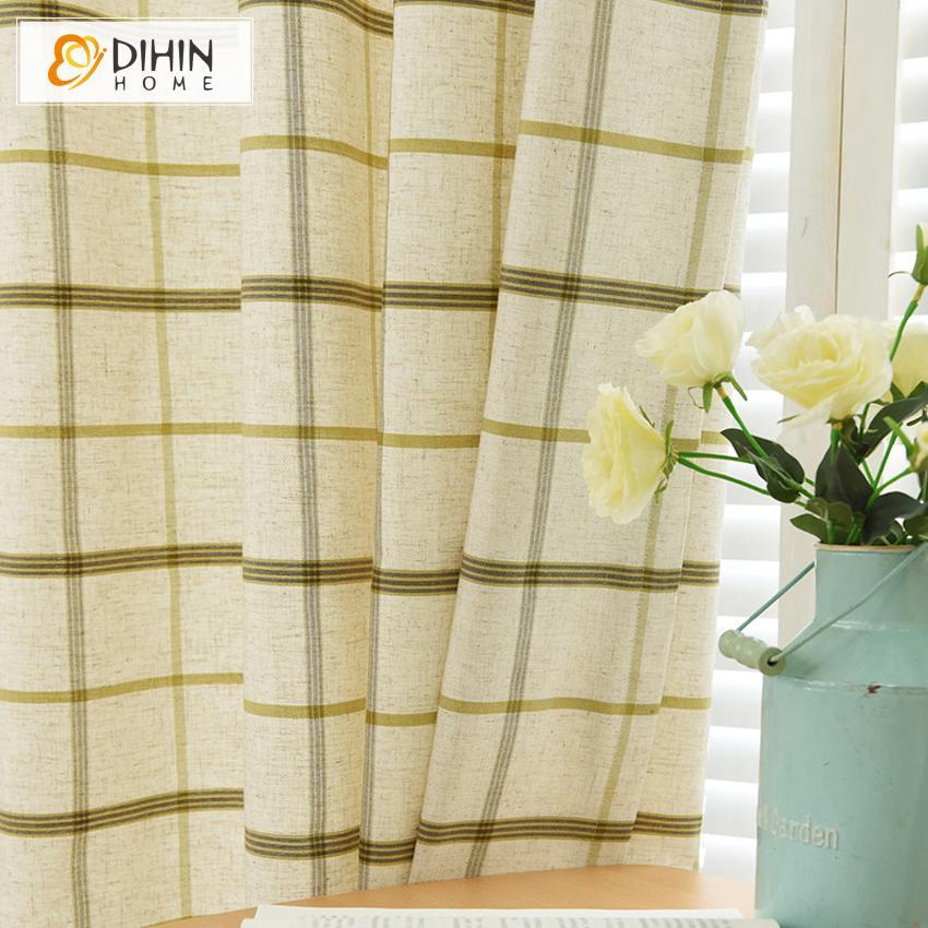 DIHINHOME Home Textile Modern Curtain DIHIN HOME Green Lines Printed Beige Curtain,Blackout Grommet Window Curtain for Living Room ,52x63-inch,1 Panel