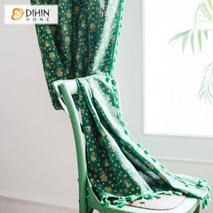 DIHIN HOME Green Loverly Printed Curtains With Lace ,Blackout Grommet Window Curtain for Living Room ,52x63-inch,1 Panel