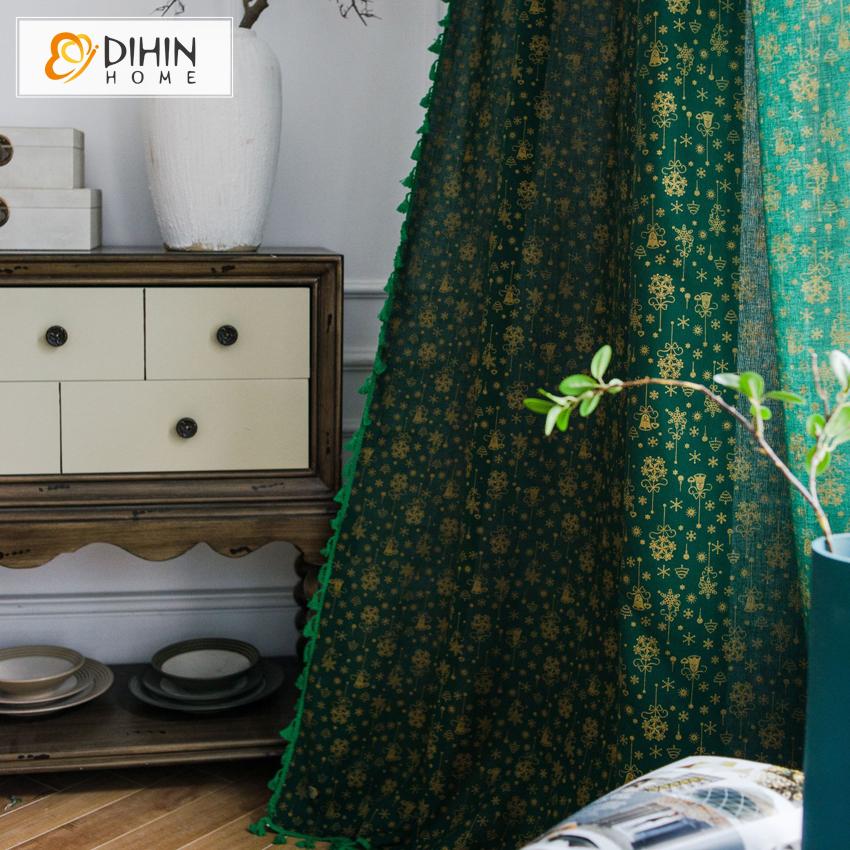 DIHIN HOME Green Loverly Printed Curtains With Lace ,Blackout Grommet Window Curtain for Living Room ,52x63-inch,1 Panel