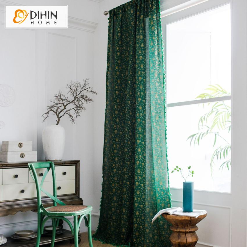 DIHIN HOME Green Loverly Printed Curtains With Lace ,Blackout Grommet Window Curtain for Living Room ,52x63-inch,1 Panel