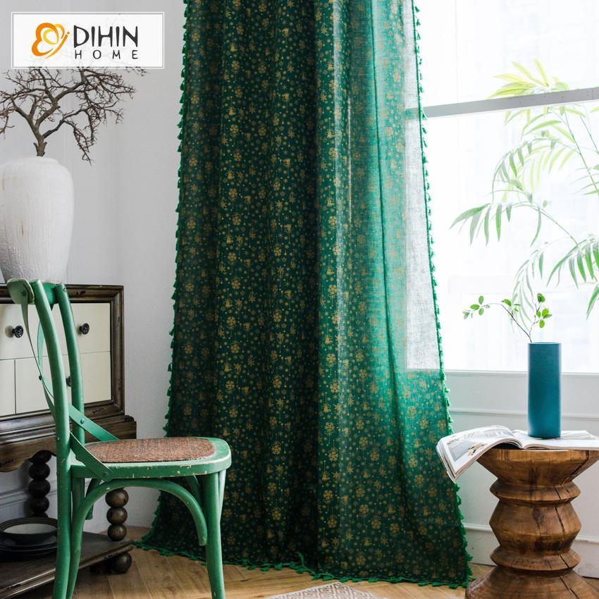 DIHIN HOME Green Loverly Printed Curtains With Lace ,Blackout Grommet Window Curtain for Living Room ,52x63-inch,1 Panel