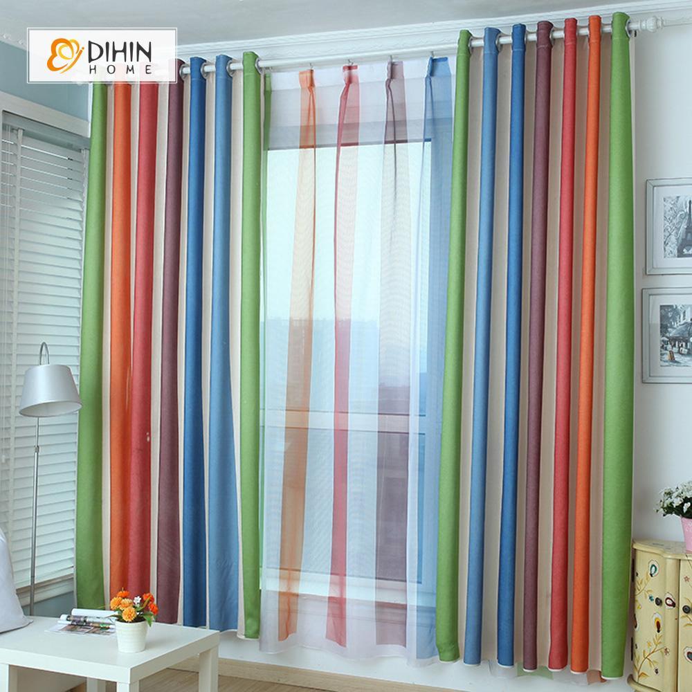 DIHINHOME Home Textile Modern Curtain DIHIN HOME Green Rainbow Printed，Blackout Grommet Window Curtain for Living Room ,52x63-inch,1 Panel