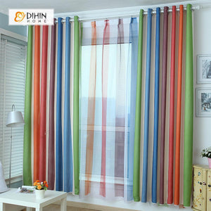 DIHINHOME Home Textile Modern Curtain DIHIN HOME Green Rainbow Printed，Blackout Grommet Window Curtain for Living Room ,52x63-inch,1 Panel