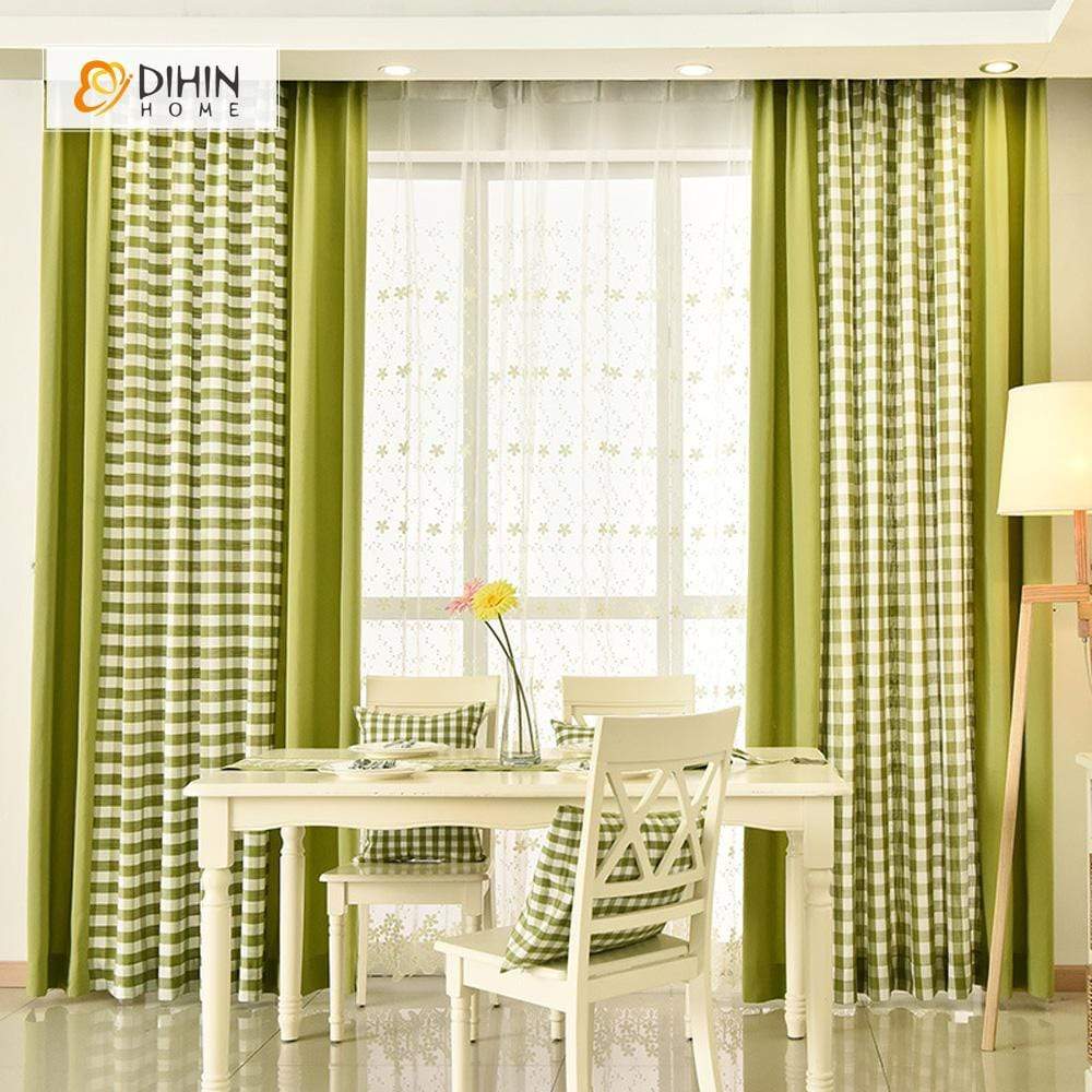 DIHINHOME Home Textile Modern Curtain DIHIN HOME Green Square Printed，Blackout Grommet Window Curtain for Living Room ,52x63-inch,1 Panel