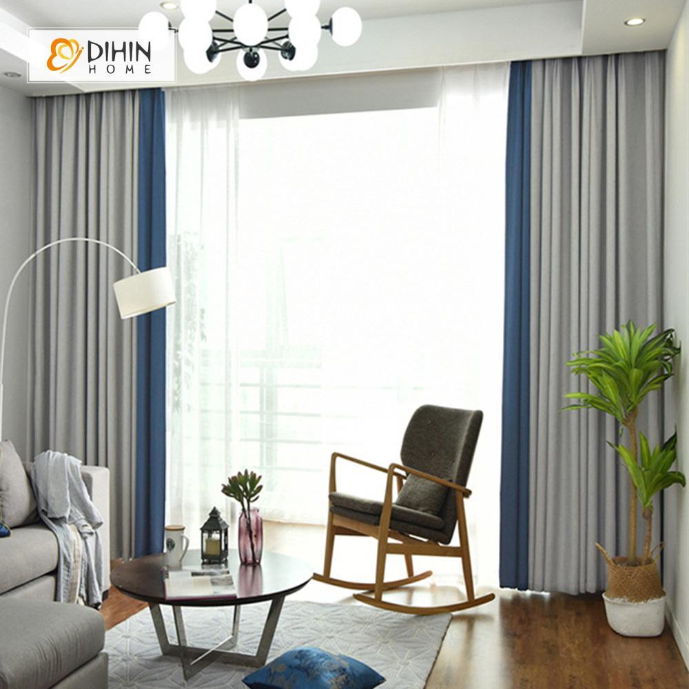 DIHINHOME Home Textile Modern Curtain DIHIN HOME Grey and Blue  Printed，Blackout Grommet Window Curtain for Living Room ,52x63-inch,1 Panel