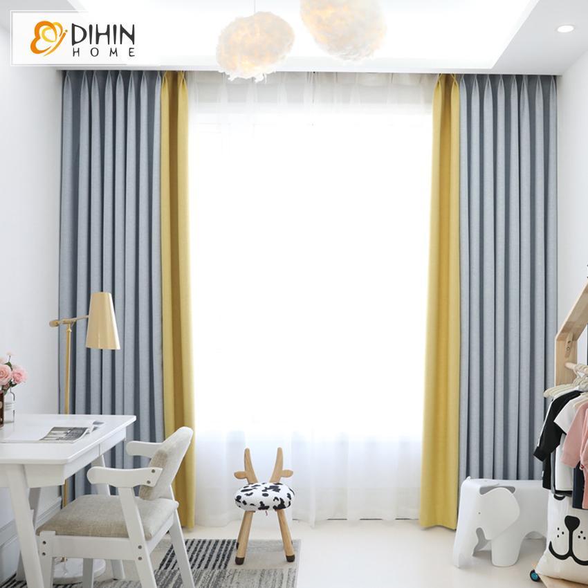 DIHINHOME Home Textile Modern Curtain DIHIN HOME Grey and Yellow Printed,Blackout Grommet Window Curtain for Living Room ,52x63-inch,1 Panel