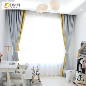DIHINHOME Home Textile Modern Curtain DIHIN HOME Grey and Yellow Printed,Blackout Grommet Window Curtain for Living Room ,52x63-inch,1 Panel