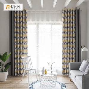 DIHINHOME Home Textile Modern Curtain DIHIN HOME Grey Noble Wave Printed，Blackout Grommet Window Curtain for Living Room ,52x63-inch,1 Panel