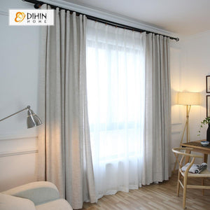 DIHINHOME Home Textile Modern Curtain DIHIN HOME Grey Solid，Cotton Linen，Blackout Grommet Window Curtain for Living Room ,52x63-inch,1 Panel