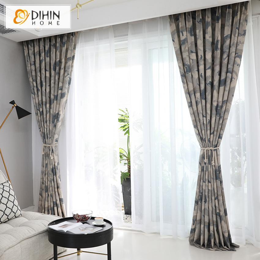 DIHINHOME Home Textile Modern Curtain DIHIN HOME Grey Watercolor Printed,Blackout Grommet Window Curtain for Living Room ,52x63-inch,1 Panel