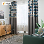 DIHINHOME Home Textile Modern Curtain DIHIN HOME Half Black Blue Grey Stripes Printed，Blackout Grommet Window Curtain for Living Room ,52x63-inch,1 Panel